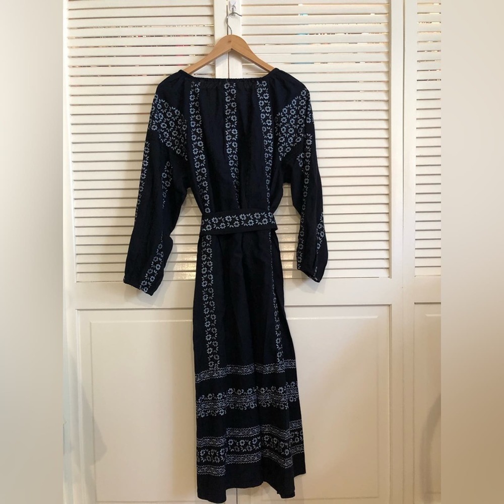 THE GREAT. Black Midi Dress with White Bandana Print - Picture 3 of 7